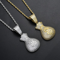 Pendentif porte-monnaie en zirconium, collier en laiton et zircon pour homme
