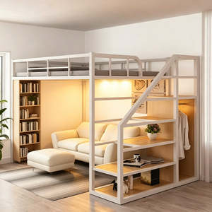 <span class=keywords><strong>Letto</strong></span> <span class=keywords><strong>a</strong></span> <span class=keywords><strong>Soppalco</strong></span> in Acciaio Resistente con Scale in Legno, Design per <span class=keywords><strong>Letto</strong></span> Singolo, Matrimoniale o Queen Size, Adatto per Adulti - Product Image 2