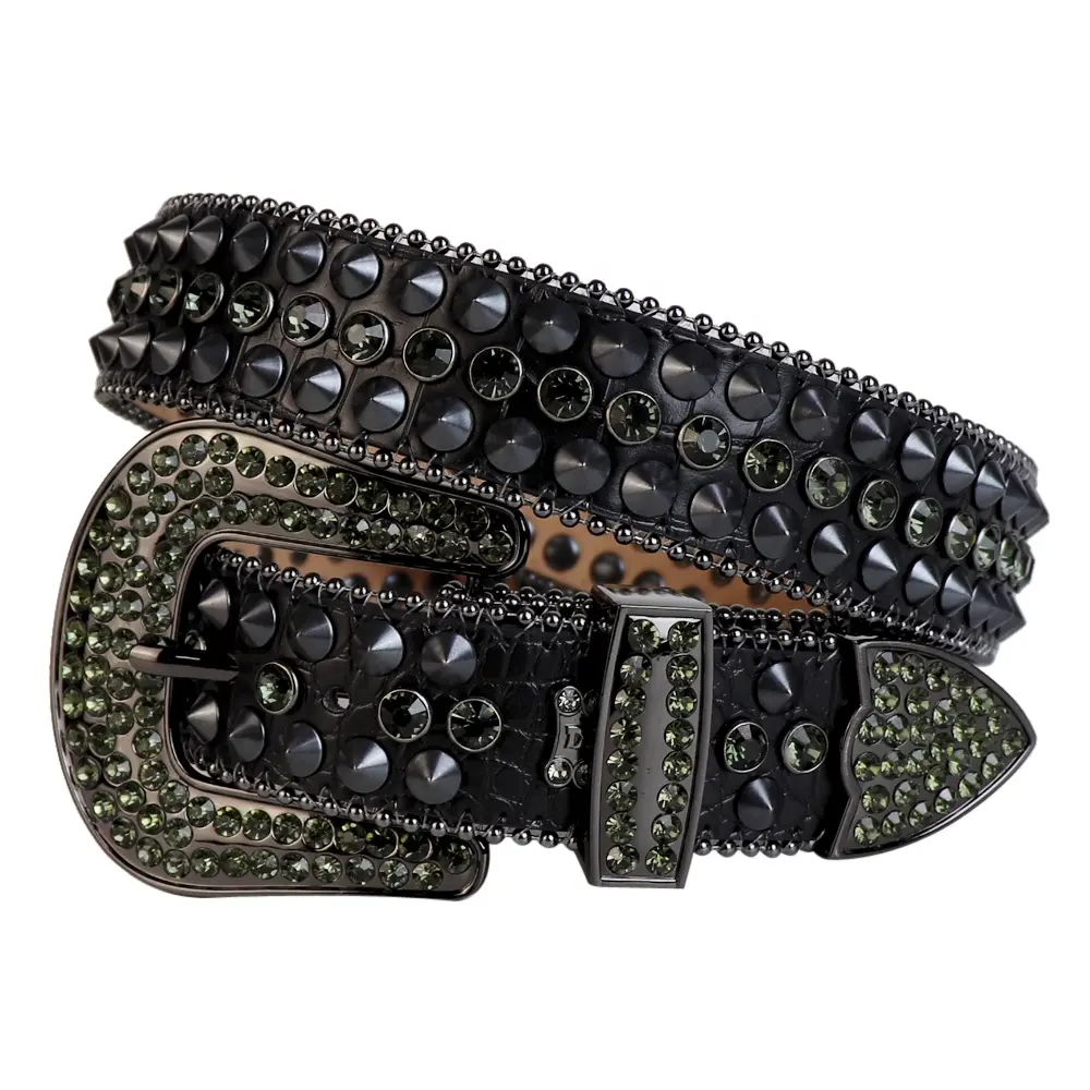 Cintura con borchie di zucca con cinturino in strass di diamante nero da Cowboy occidentale retrò da uomo con fibbia teschio rimovibile personalizzata