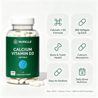 Gélules de calcium et vitamine D3, 200 unités, soutien de la santé osseuse et dentaire, absorption du calcium, complément non OGM sans gluten, 1g chacune