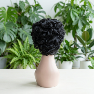 วิกผมสั้น FH Wholesale ผมแท้ 100% แบบเวอร์จิ้นเรมี่ สีดำ ไม่ต้องใช้กาว ไม่มีเชือกผูก ทรงพิกซี่ บ๊อบหยิกเด้ง พร้อมหน้าม้า - Product Image 2