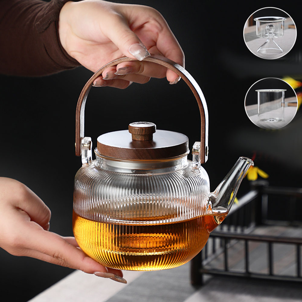 Bule De Vidro Transparente e Martelado com Infusor Removível Stovetop Safe Tea Kettle Blooming