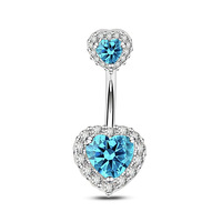 Shuangshuo – anneau de nombril en acier inoxydable, anneau de nombril en forme de cœur, plaqué or, zircon, bijoux de piercing corporel pour cadeau de mariage, fête