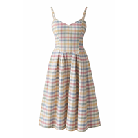 Robe midi femme en coton tissé à carreaux 100% coton, bretelles spaghetti, pour soirée, printemps, légère, taille naturelle, coupe évasée sans manches
