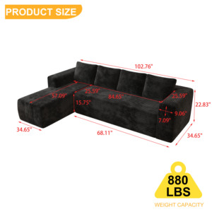 Corduroy Fabric Sectional L-Shape Chaise Sofa Modern Modular Sofa Set <b>Convertible</b> Sofa <b>Bed</b> Deep Seat Upholstery Right-Facing - Product Image 5