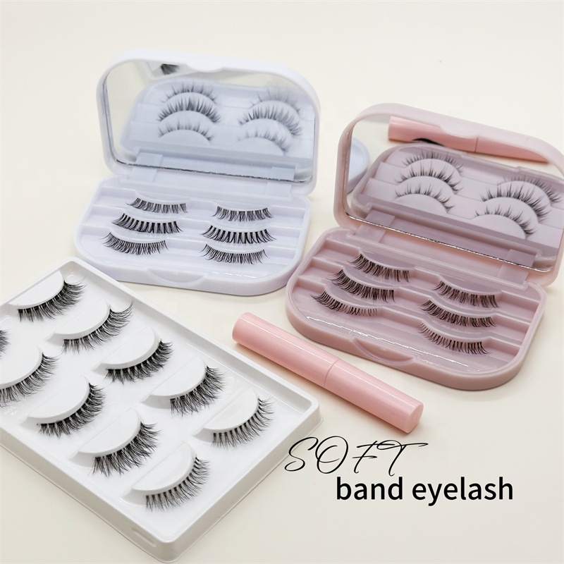 Private Label Beauty 3d Vegan Lasheswholesale Vendor Packaging Invisible Wispy Wholesale Clear Band Natural Eyelashes