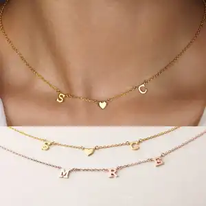 Factory Custom Dainty 18k Gold Letter Alphabet Heat Charm Choker Necklace For Women