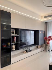 Mueble de TV de Pared Estilo Moderno, Personalizable, Multicapa, de Madera Maciza, con Rejilla de Madera para Sala de Estar - Product Image 6