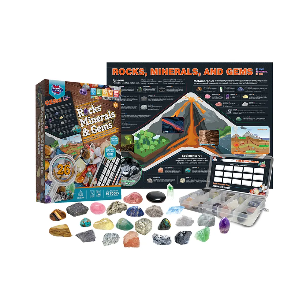 STEM éducatif géographie enseignement formation salle de classe outil roche et minéraux Collection Kit enfants cadeau de noël