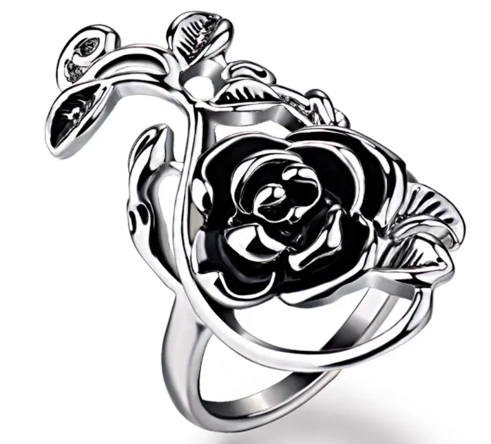 Bague gothiques en acier inoxydable, anneau en émail de vigne, fleur Rose, grande taille, bijou à la mode, cadeau pour la hanche
