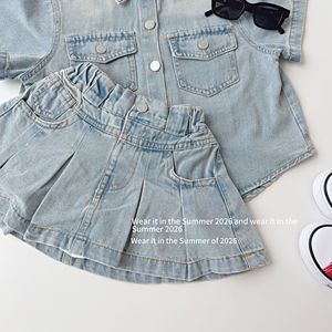 Ropa de Moda Infantil de Alta Calidad, Conjuntos de Ropa de Mezclilla de <span class=keywords><strong>Color</strong></span> Sólido de 2 Piezas para Niñ<span class=keywords><strong>as</strong></span>, Verano - Product Image 4