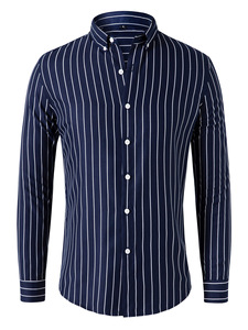 Camisa de Vestir Formal para Hombre, Corte Entallado, Manga Larga, Tela Dobby <span class=keywords><strong>con</strong></span> Rayas Verticales, 100% Poliéster - Product Image 2