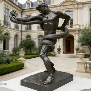 大型の古典的な神話上の蛇と人間の格闘動物のブロンズ鋳造彫刻 - 屋外装飾用 - Product Image 3