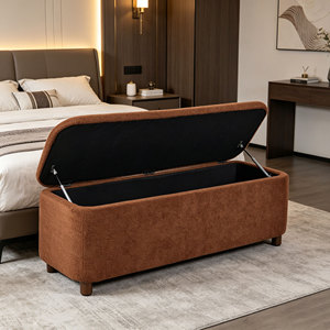 Pouf de rangement CARLFORD orange, banc de rangement au design moderne et confortable avec pieds en bois pour salon, chambre, chambre d'enfant, usage hôtelier - Product Image 1