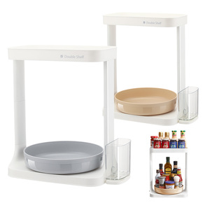 <span class=keywords><strong>2</strong></span> capas de niveles, plato giratorio de 360 grados, estante de especias, organizador de condimentos, estante de almacenamiento, bandeja de almacenamiento de escritorio cosmético - Product Image 1