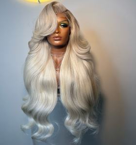 250% 厚长白金金发海浪纹原生印度发，毛囊排列整齐，透明高清蕾丝前额假发刘海 - Product Image 1