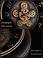 Horloge murale mécanique analogique de style européen pour salon - Design rétro américain haut de gamme vintage rond