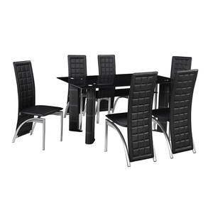 Ensemble de fauteuils modernes en verre trempé avec base en cuir, table à manger et dossier haut en cuir noir, mobilier de maison contemporain - Product Image 1