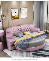 Modernes Multifunktionales Lederbett King-Size mit Smart-Funktionen Lautsprecher USB Massage Stauraum Massivholzrahmen für Schlafzimmer Heimgebrauch