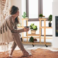 Support à plantes roulant en bambou naturel, étagère à fleurs à 5 niveaux avec roulettes pour balcon et salon