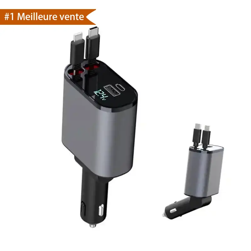 120W araba şarjı 4 In 1 geri çekilebilir USB tip C kablosu hızlı şarj için hızlı şarj kablosu çakmak