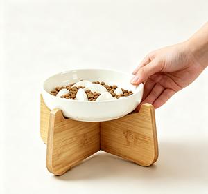 Modern Luxury Ceramic Elevated Pet <b>Feeder</b> Bowl Slow Feeding <b>Cat</b> Bowl with Stable Stand - Product Image 1