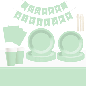 DAMAI – Vaisselle jetable unie vert opale pour fêtes, assiettes de 7 et 9 pouces, gobelets en papier, serviettes - Product Image 1