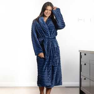 Super Plush Stripe <b>Bathrobe</b> Women <b>Luxury</b> Winter Fleece <b>Bathrobe</b> Soft Polyester Flannel Loungewear & Sleepwear for Adults - Product Image 4