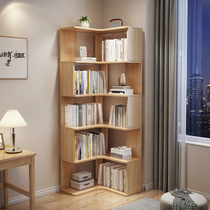 Modern Wood <b>Corner</b> Bookshelf 5-Tier With Back Panel Space Saving <b>Storage</b> <b>Unit</b> For Home Office Bedroom Furniture - Product Image 1