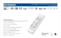 Driver LED à courant constant CCT Zigbee SKYDANCE 9-42VDC 2CH 150-500mA 12W, alimentation LED pour downlight CCT DB-12-150-500-2ZB