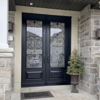 Puerta Doble de Entrada Clásica Francesa con Arco de Aluminio, Impermeable, con Ventanal, Vidrio Templado, Panel Tallado, Seguridad para Villa