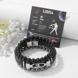 Punk Retro 8mm Hematite Beads Twelve Zodiac Cierre de acero inoxidable Twelve Zodiac Silicone Beaded Bracelet Set para regalo de cumpleaños - Product Image 4