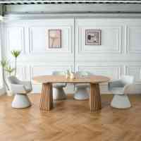Table à Manger Ovale Extensible en Bois Rustique Rond, Design Minimaliste Nordique, Mobilier de Restaurant
