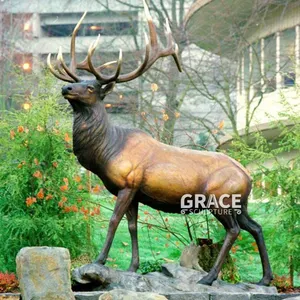 Yaşam boyutu açık Elk Stag heykeli bronz geyik heykel