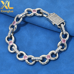 Factory Custom Hip Hop 12mm Fine Luxury Jewelry Pink Moissanite <b>Bracelets</b> Women Men 925 Sterling Silver Chain Link <b>Bracelets</b> - Product Image 3
