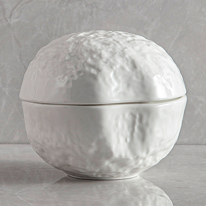 Tazón de Cerámica Blanco con Tapa para Sopa, Ensalada, Bingsu, Postre, Nido de Pájaro, Estilo Creativo con Diseño de Grano de Roca, para Restaurante - Product Image 2