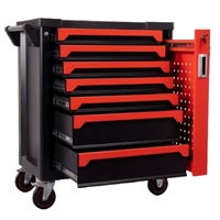 Chariot à outils robuste en acier inoxydable OEM à 7 tiroirs avec roulettes et coffre, 258 pièces