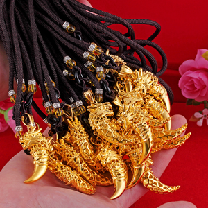 好运珠宝18k金狼牙吊坠复古铜古巴链吊坠男士女士泰国黄金吊坠 - Product Image 3