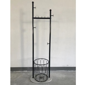 Porte-manteau moderne en argent noir en forme de H avec base en panier à fleurs, comprend un porte-parapluie - Product Image 5