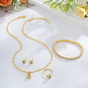 סט צמיד עגילי תליון זירקון מסגסוגת סִגְנוֹן אירופאי אמריקאי חדש 4 חלקים שרשרת אופנתית ורסטילית לנשים - Product Image 3