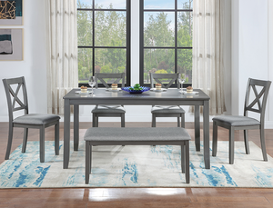 Juego de Comedor Moderno y Ecológico de 6 Piezas, Mesa de Comedor Rectangular de Madera, 4 Sillas Tapizadas, Banco, para 6 Personas - Product Image 3