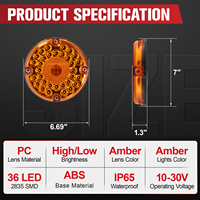 2 feux arrière ronds ambre à 36 LED de 7 pouces avec montage en surface à 4 trous pour camping-cars, camions, remorques, bus, fourgonnettes, étanches IP65
