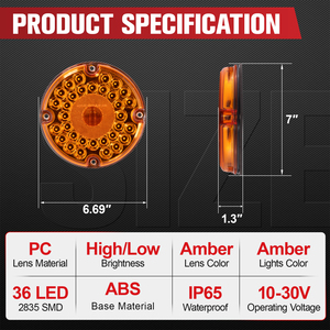2 feux arrière ronds ambre à 36 LED de 7 pouces avec montage en surface à 4 trous pour camping-cars, camions, remorques, bus, fourgonnettes, étanches IP65 - Product Image 3