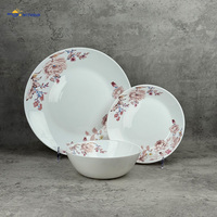 Service de table 18 pièces en verre opale à motif floral vintage et à carreaux, assiettes et bols décoratifs en porcelaine pour usage domestique quotidien, fourniture d'usine