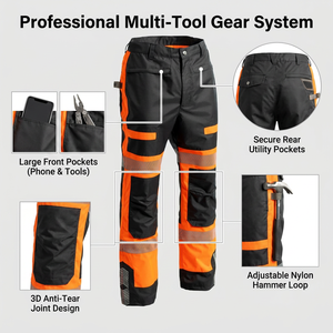 High Reflective Cargo <strong>Pants</strong> <strong>Men</strong> Hi Vis <strong>Work</strong> Trousers Elastic Waist Tool Pocket Construction Warehouse Outdoor Uniform - Product Image 2