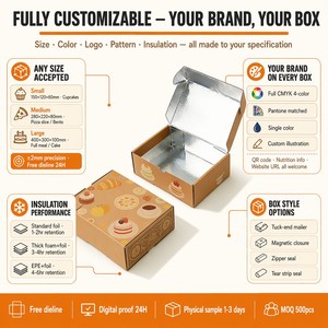 Boîte d'expédition isotherme en kraft avec feuille d'aluminium imprimée sur mesure pour la livraison <span class=keywords><strong>de</strong></span> plats chauds, pizzas, gâteaux, boulangerie et préparation <span class=keywords><strong>de</strong></span> repas - Product Image 3