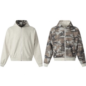 Sweat-shirts réversibles camouflage en coton 100% vintage pour hommes, style streetwear hip-hop, coupe ample avec fermeture éclair - Product Image 6