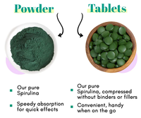 Poudre d'algues bleues vertes de qualité alimentaire, capsules de spiruline, comprimés de spiruline, poudre de spiruline