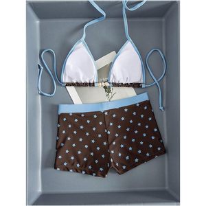 FOXA Women's 2 Piece <b>Bikini</b> Set Star Print Halter Top With <b>Boyshorts</b> Swimwear Beachwear Quick Dry Spandex Polyester - Product Image 3