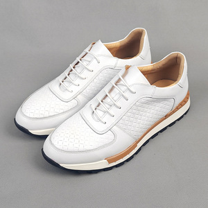 Men's Genuine Leather <b>Lace</b>-up Round Toe Casual Shoes Breathable Outdoor All Seasons <b>White</b> EVA Midsole Rubber Outsole - Product Image 1